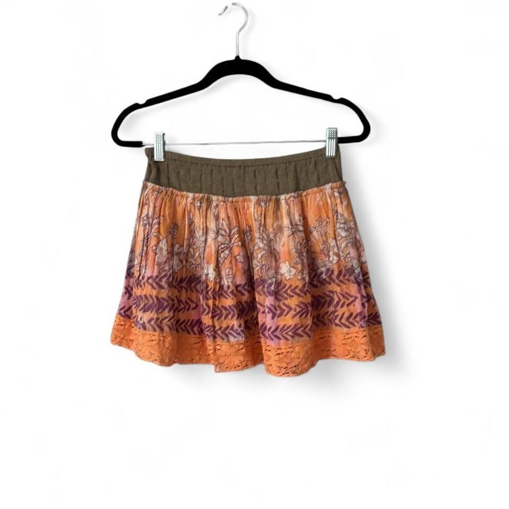 Free People Boho Floral Lace Trim Mini Skirt Orange Purple Size 8